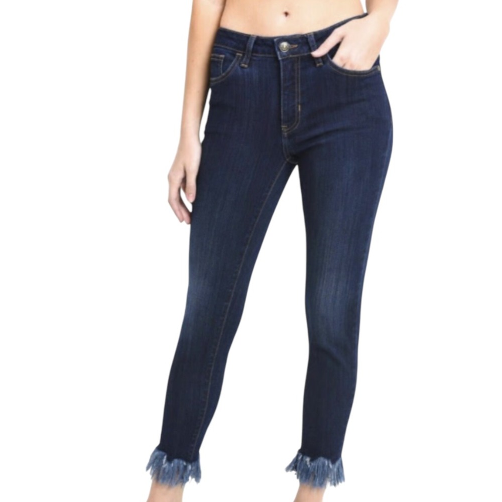 JUST BLACK DENIM Super Dark Blue Skinny Jeans FRINGE HEM Stretch BP111J sz 27